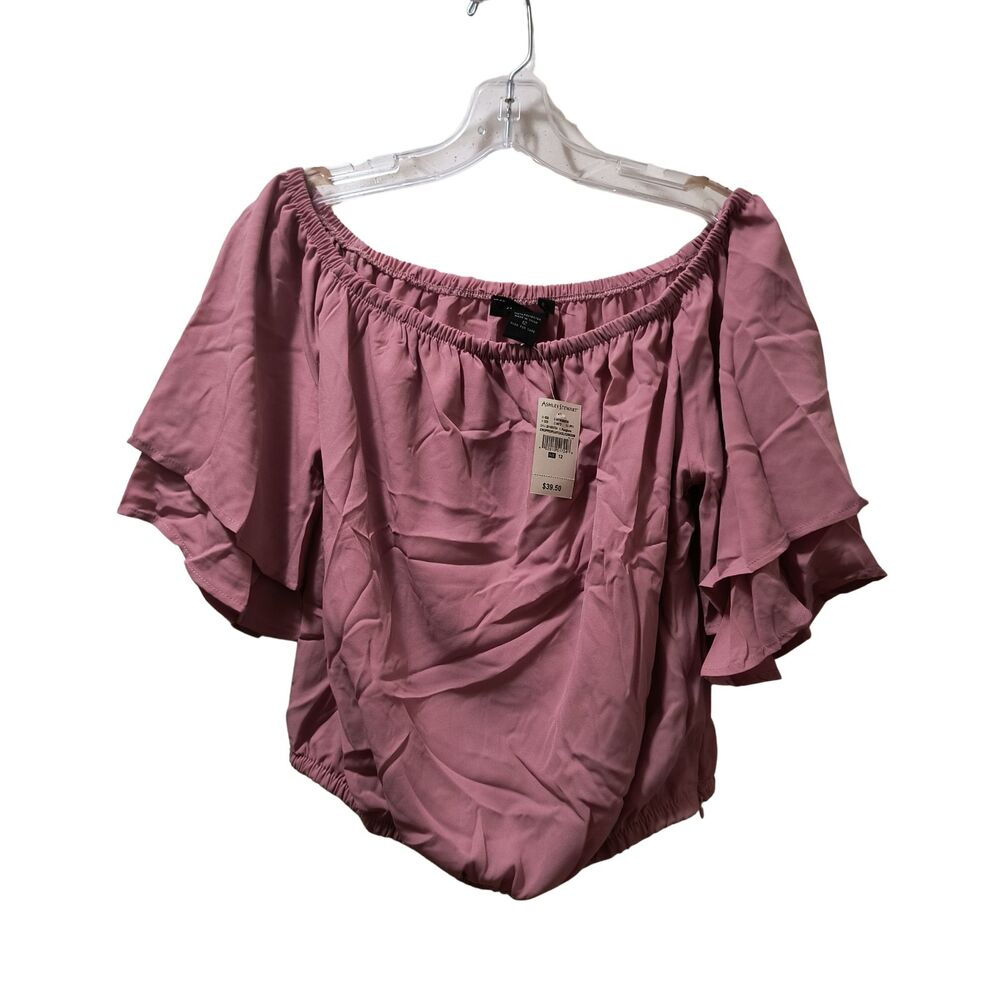 Ashley Stewart Off the Shoulder Crop Top Women’s 12 Pink Mauve Blouse